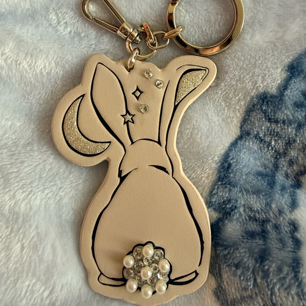 Kate Spade Cream Rabbit Keychain with Gold Accents
